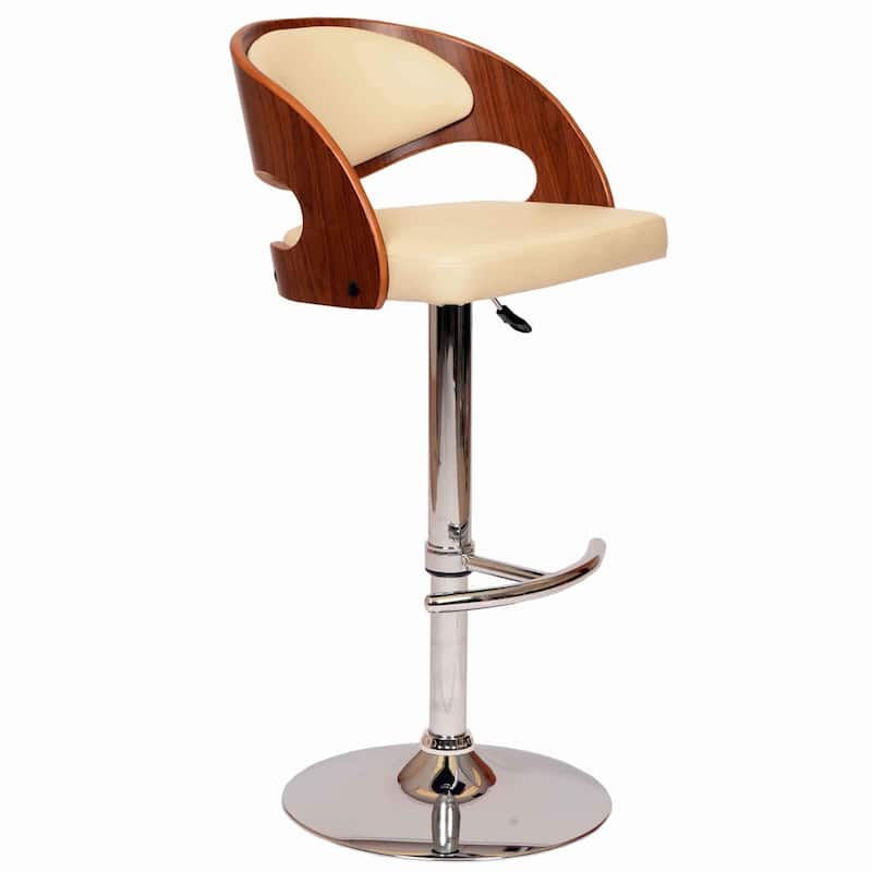 Wooden Open Back Barstool with Adjustable Pedestal Base - 35 H x 19 W x 20 L Inches