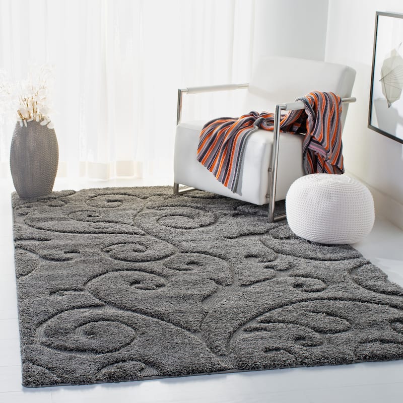 SAFAVIEH Florida Shag Shahin Scroll 1.2-inch Thick Textured Rug - 4' x 6' - Grey - Rectangle