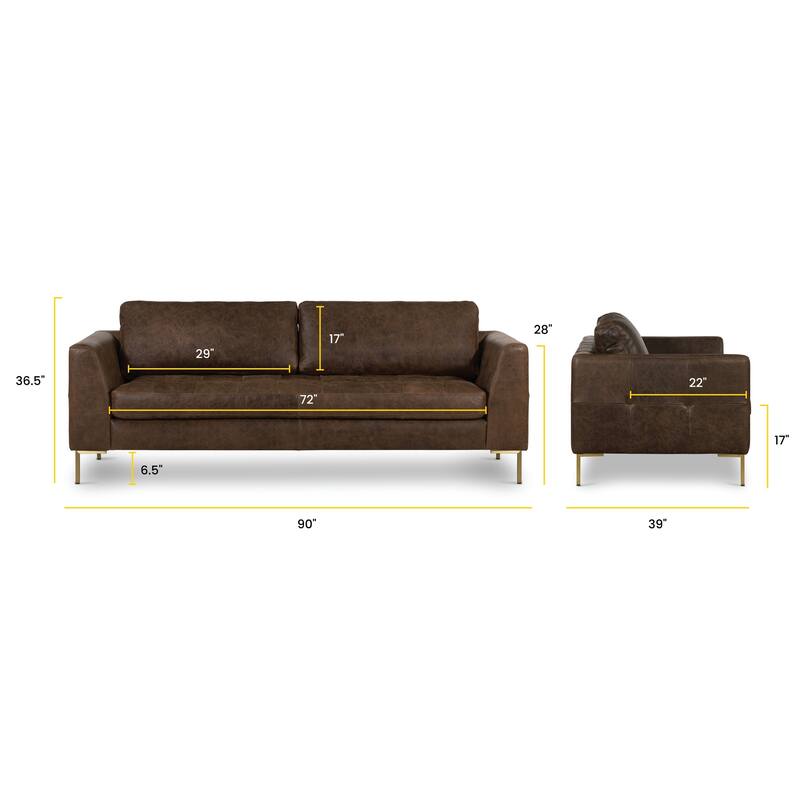 Poly & Bark Calle 90" Sofa - Full Grain Genuine Italian Leather