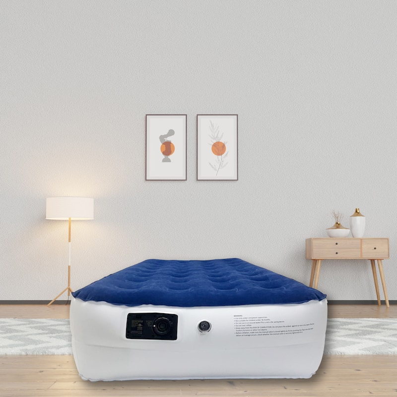 14-Inch Durable Luxury Inflatable Air Mattress with Comfort Coil Technology and High Capacity Pump, Home and Portable Travel