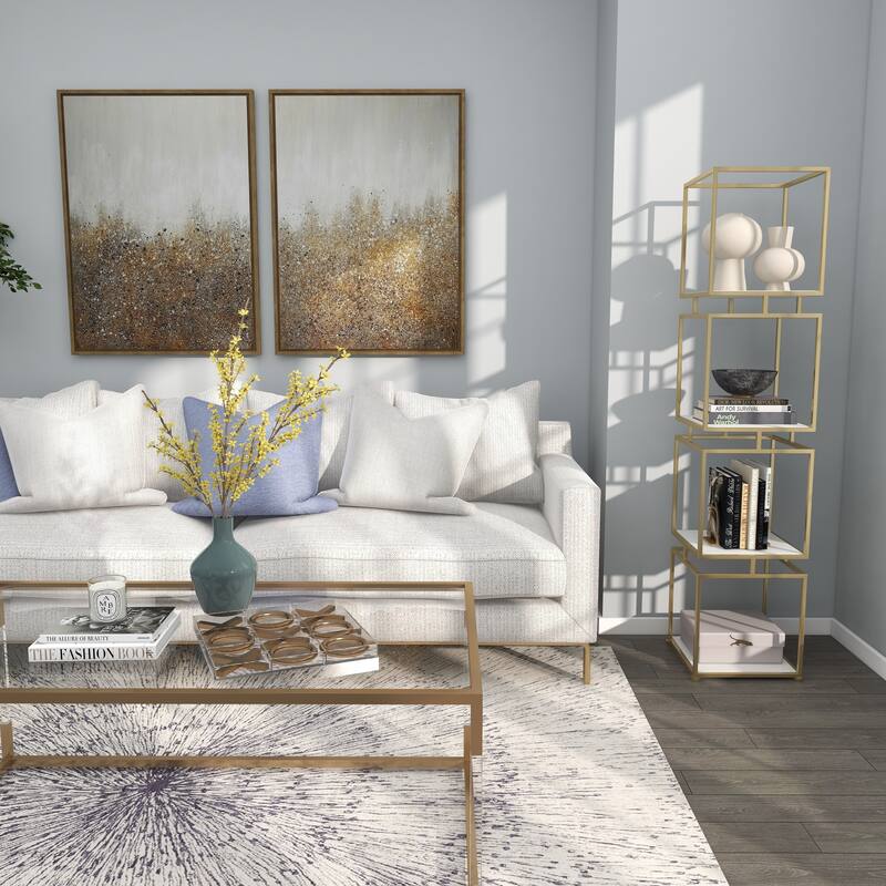 Gold Metal Cube Shelving Unit with 4 Marble Shelves