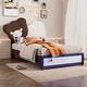 preview thumbnail 10 of 10, Flannel Upholstered Platform Bed with LED Light Strips and Bear Shaped Headboard