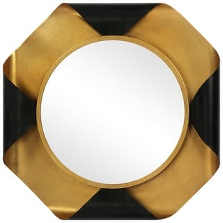 Round Wall Mirror on Gold Foiled Octagon Curled Metal Frame - 32" x32"