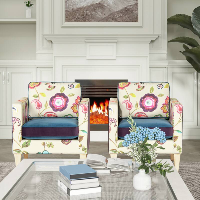 Mamba 28" Patchwork Velvet Upholstered Floral Accent Arm Chair