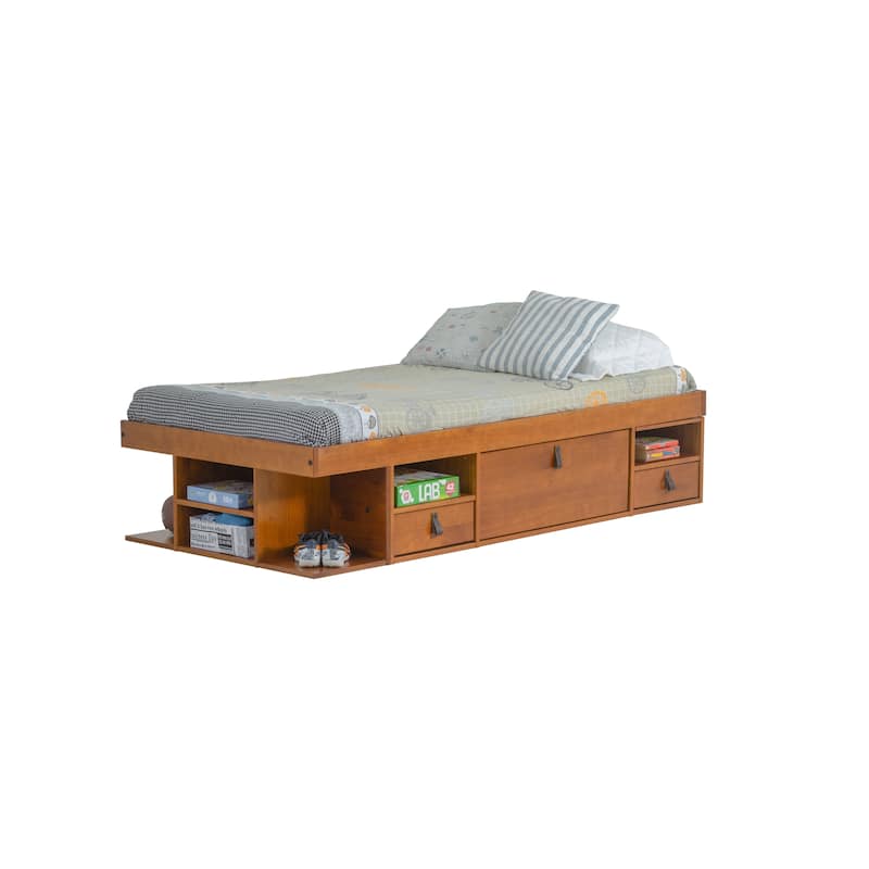 Copper Grove Rivne Storage Platform Bed with Drawers and Shelves - Oak - Twin