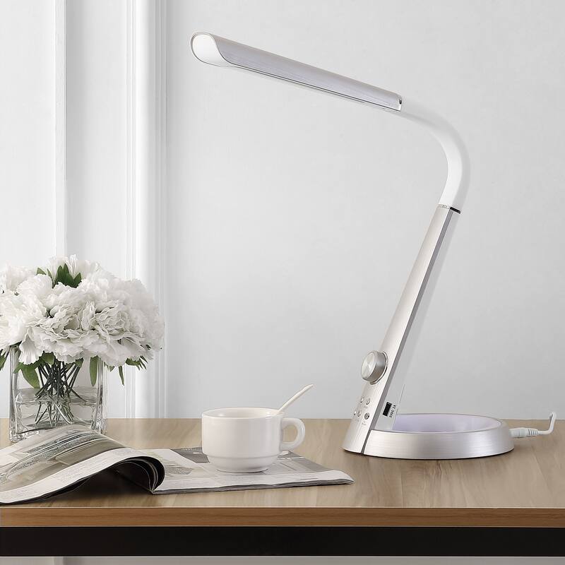Dixon 19" Aluminum Contemporary Minimalist Adjustable Head Dimmable USB Charging LED Task Lamp, Black by JONATHAN Y - 18.5"