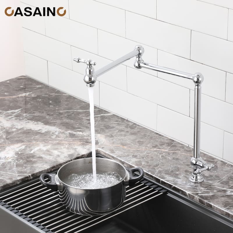 Vintage Deck Mount Pot Filler Kitchen Faucet, with Folding Stretchable Double Joint Swing Arms
