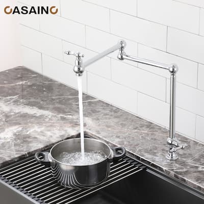 Vintage Deck Mount Pot Filler Kitchen Faucet, with Folding Stretchable Double Joint Swing Arms