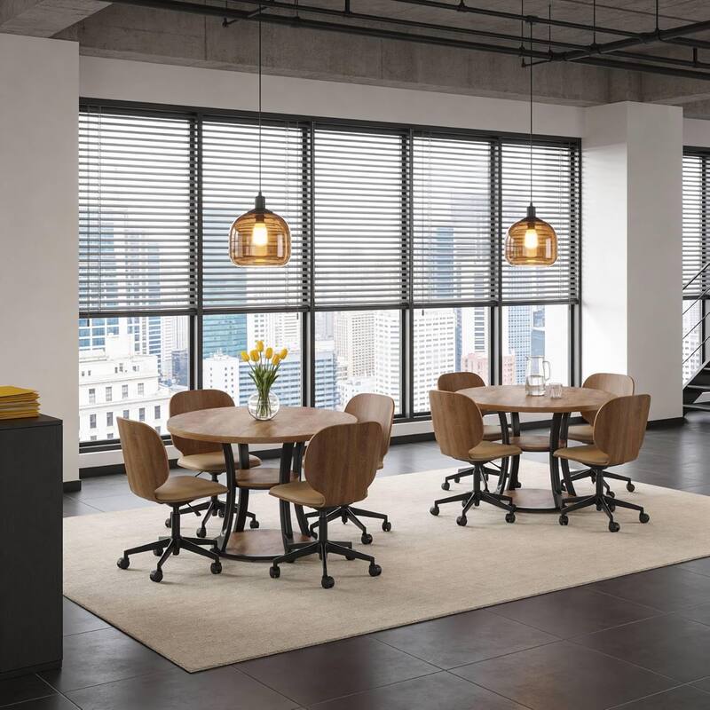 39" Round Conference Table with 2-Tier Storage Shelf for Meeting Room - 39.37" D x 39.37" W x 29.53" H