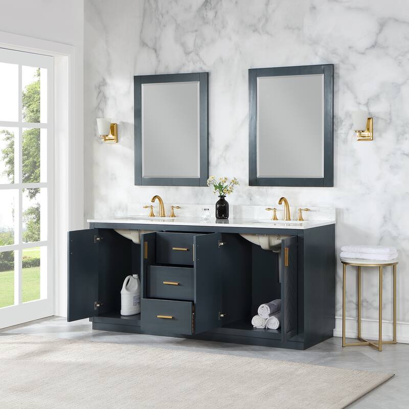 Altair Gazsi Bathroom Vanity with Composite Stone Countertop with Mirror