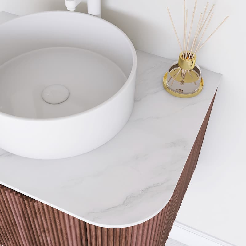 Wall-Mounted Bathroom Vanity with White Round Ceramic Sink
