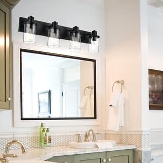 4 Light Bathroom Vanity Lighting with Clear Glass Shade