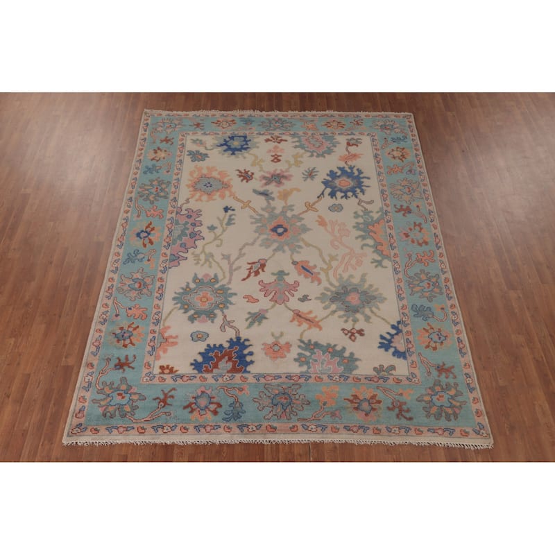 All-Over Oushak Area Rug Hand-Knotted Wool Carpet - 7'11"x 9'10"
