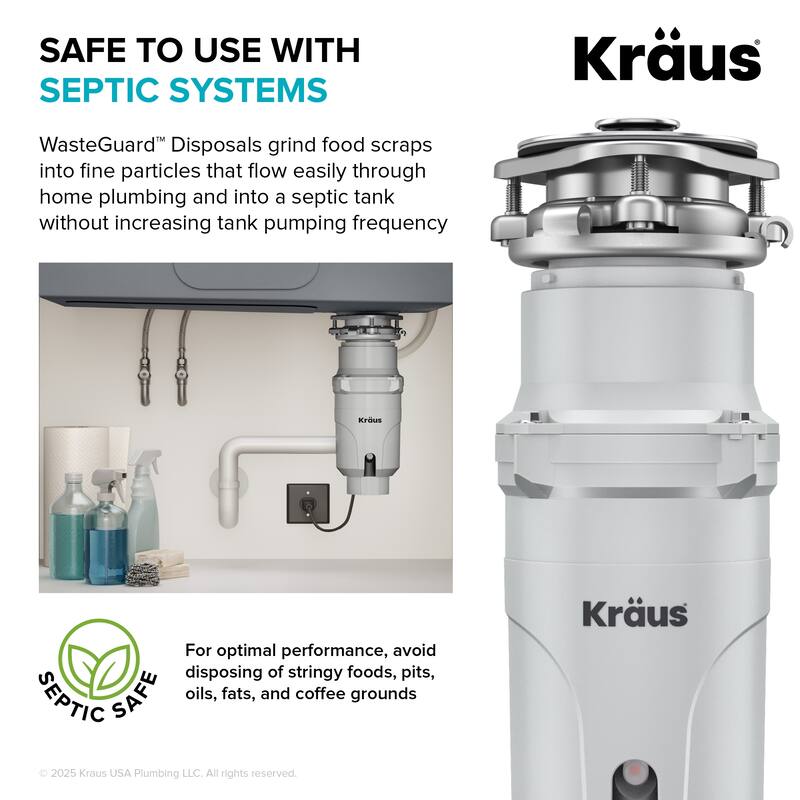 KRAUS WasteGuard Continuous Feed Garbage Disposal for Kitchen Sinks