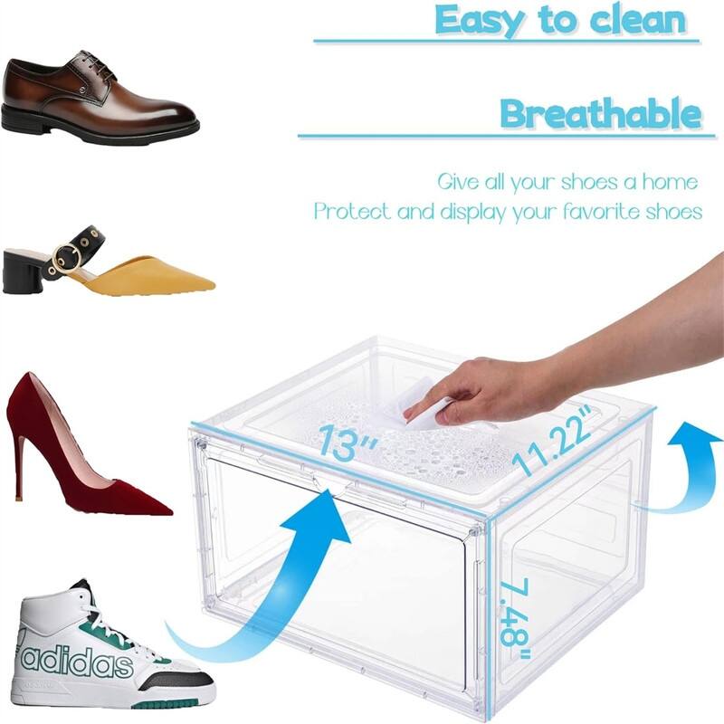 6 Pack Large Drop Front Shoe Boxes with Magnetic Door