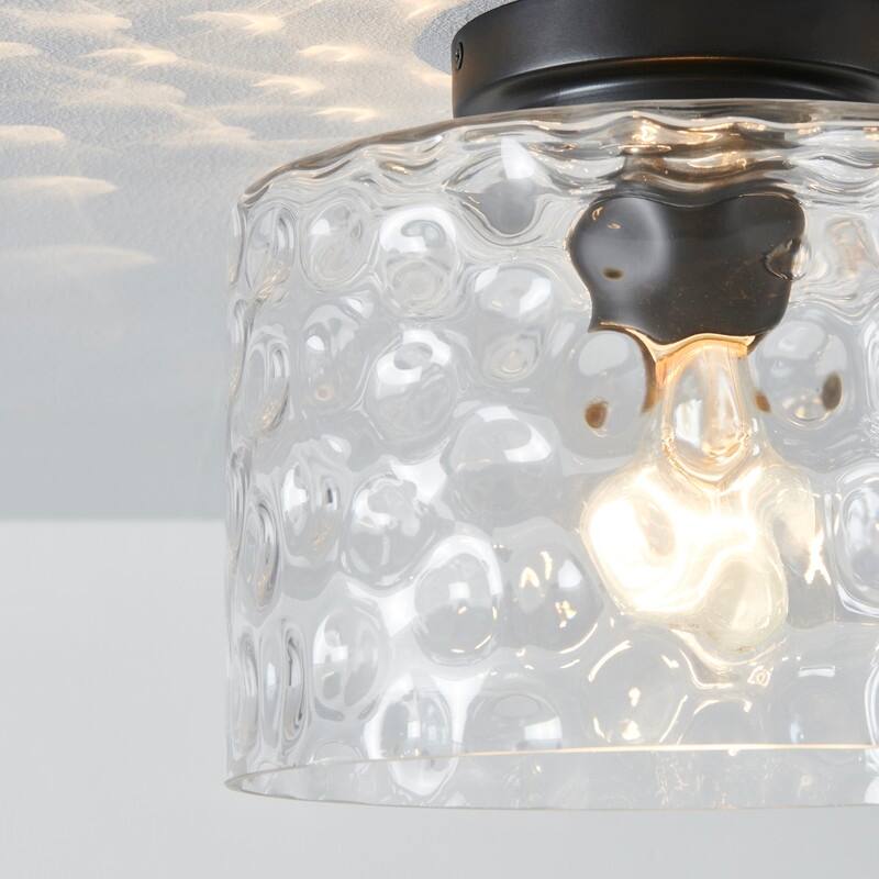 KAWOTI 1-Light Flush Mount with Hammered Glass Shade - W9.8" x H7.8" x D9.8"