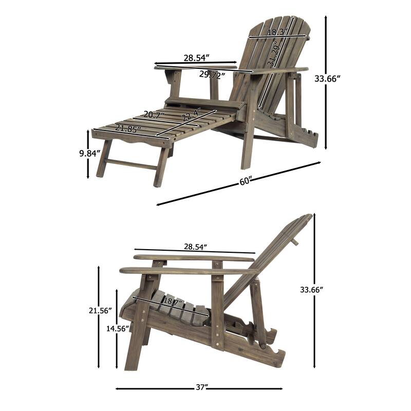 Malibu Acacia Wood Folding Adirondack Chair Gray Rustic Outdoor 37 Inch Wide Foldable