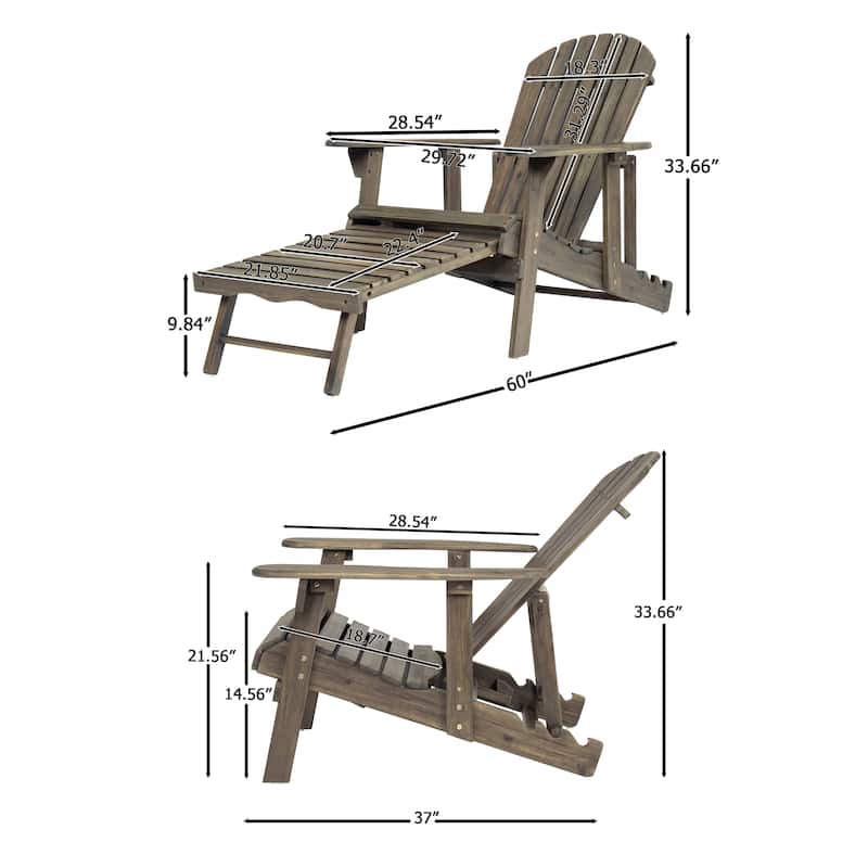 Rustic Outdoor Acacia Wood Foldable Adirondack Chairs with Expandable Footrest