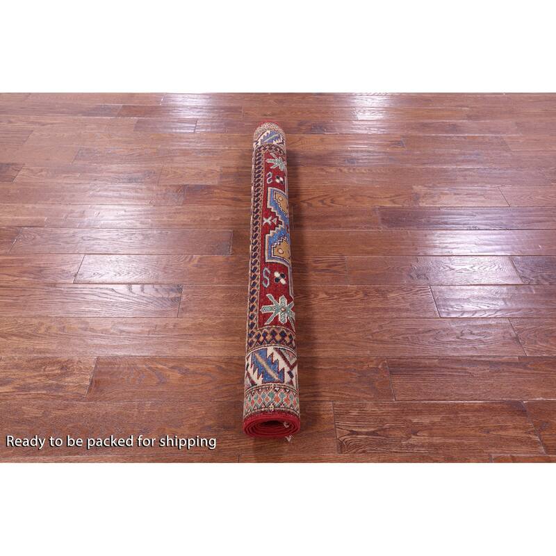 Golden Nile Red Super Kazak Hand Knotted Wool Rug - 4' 2" X 5' 6"