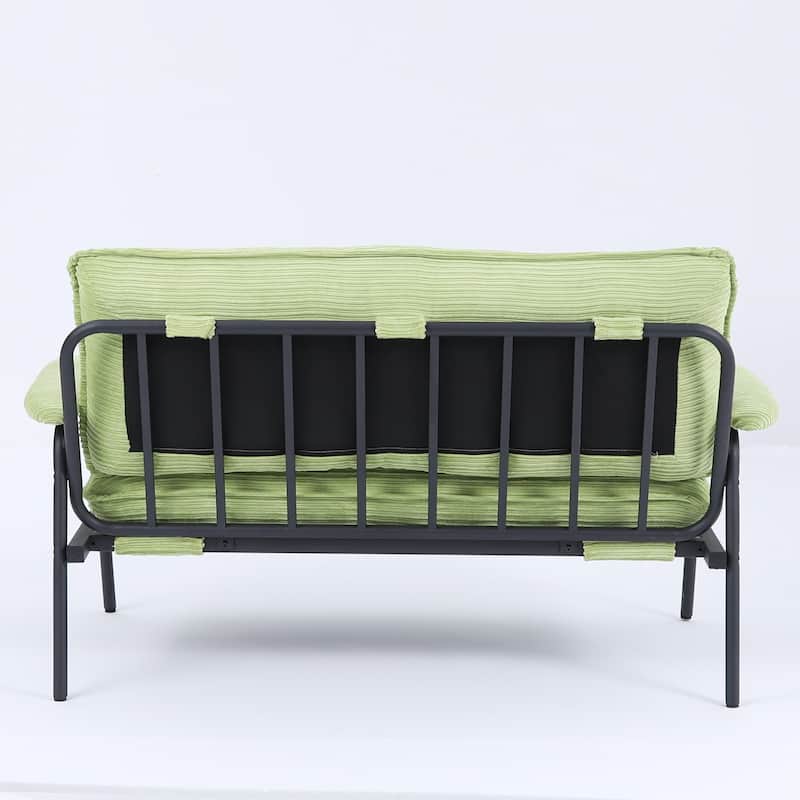 The 53-inch beige sofa offers a spacious layout in the small apartment,easily handling various scenarios