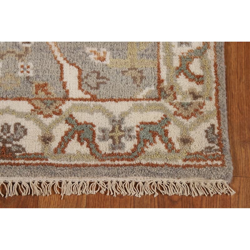 Gray Oushak Indian Runner Rug Hand-Knotted Floral Wool Carpet - 2'6"x 11'8"