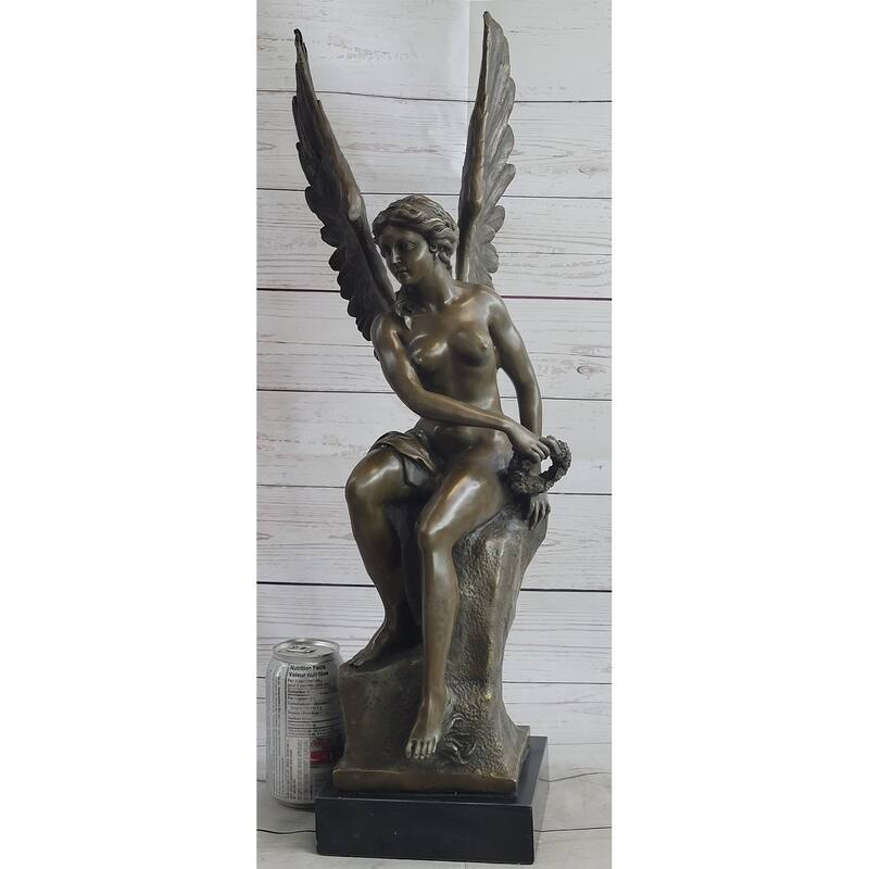 Roman Winged Goddess Warrior Of Victory Signed 100 Percent Solid Bronze Sculpture