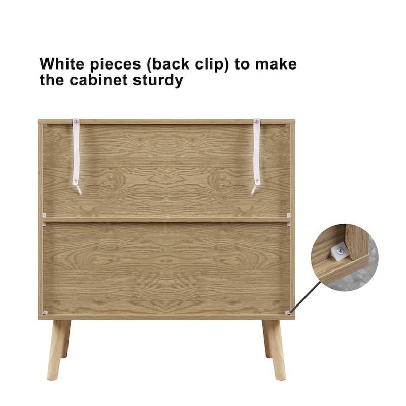 Anmytek 2-Door Farmhouse Wood Rattan Buffet Sideboard Accent Storage Cabinet with Adjustable Shelves