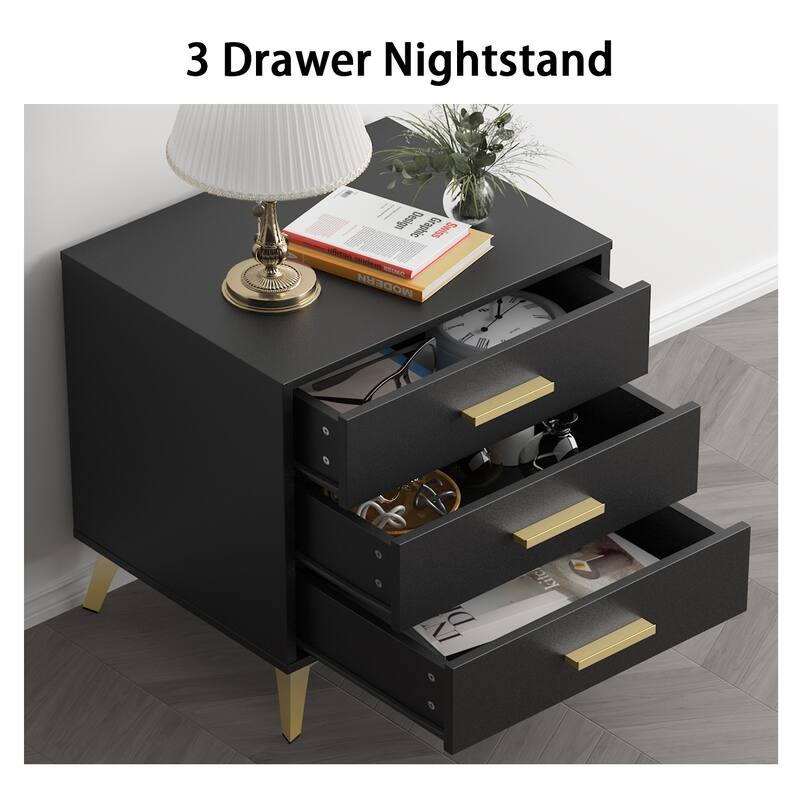 Timechee 23.6'' Tall 3 - Drawer Nightstand In White/Black