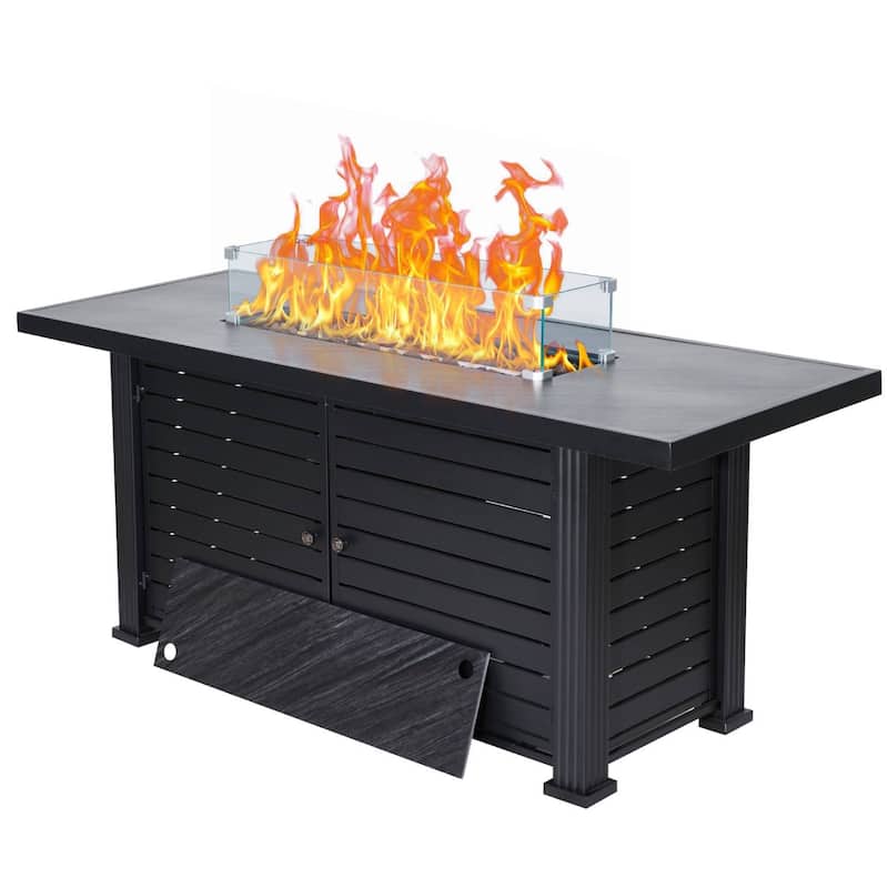 57Inch Propane Fire Pit Table with Double-Sided Cover - 57 Inch