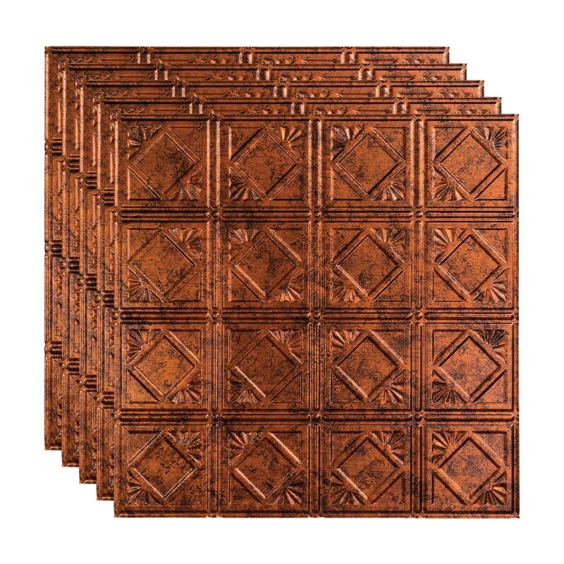 FASÄDE Traditional Style 4 Decorative Vinyl 2ft x 2ft Lay in Ceiling Panel in Moonstone Copper (5 Pack) - 5 Pack - Moonstone Copper