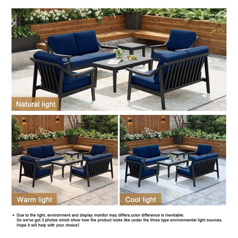 6-piece Wood Patio Chat Set Teak Conversation Set with Cushion