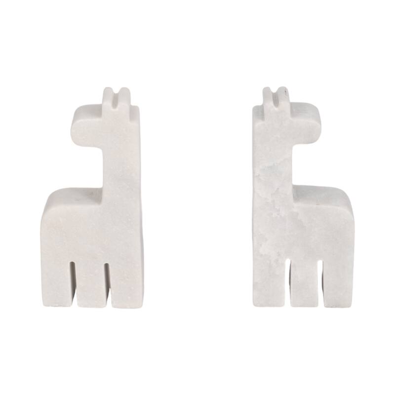 Decorative Marble Giraffe Bookends - Home Decor- Set of 2, 7", White - 7.0"