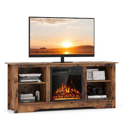 Gymax Fireplace TV Stand for 65'' Flat Screen TV w/ 18'' Electric