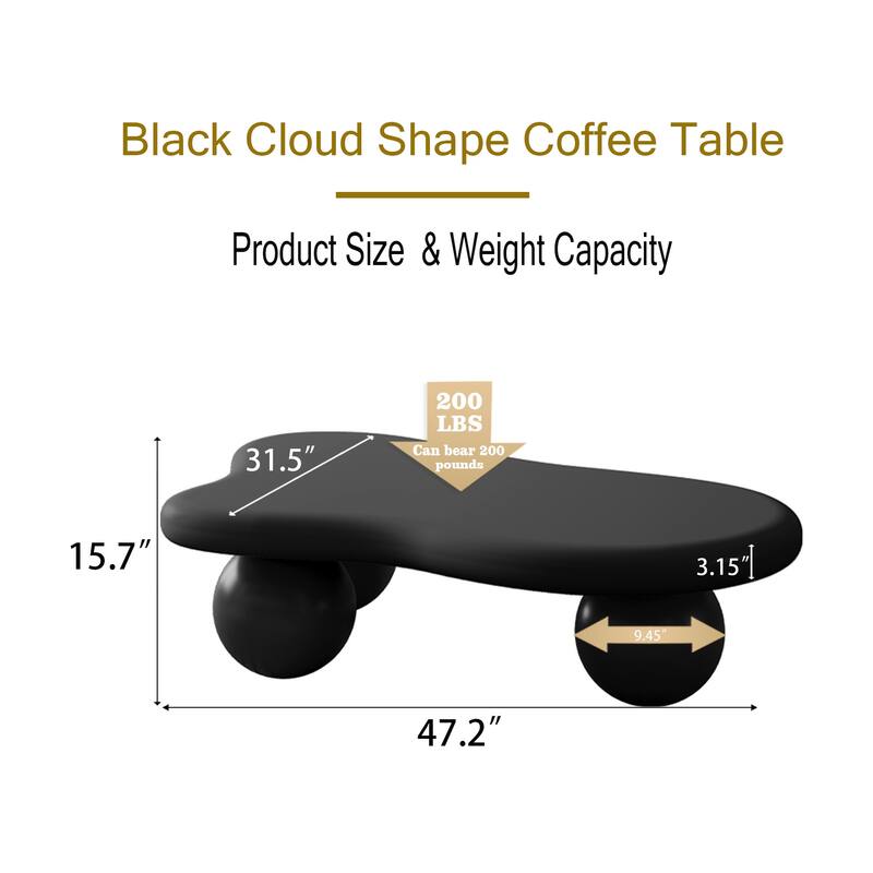 40" Cloud Shaped Coffee Table with 3 Ball Legs