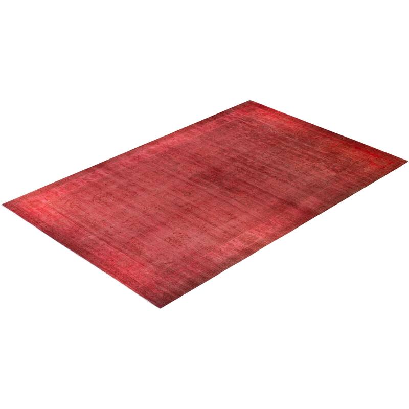 Overton Hand Knotted Wool Vintage Inspired Modern Contemporary Overdyed Pink Area Rug - 12' 0" x 18' 6"
