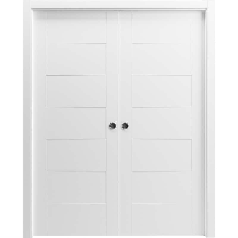 Sliding French Double Pocket Doors / Mela 0755 Painted White / Kit Rail Hardware / MDF Interior Bedroom Modern Doors - 84 x 80