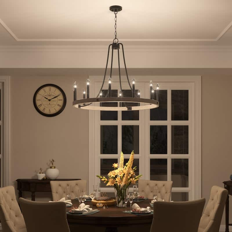 Acroma 12-light Farmhouse Modern Wagon Wheel Chandelier Candle Dining Room Lighting - 34''