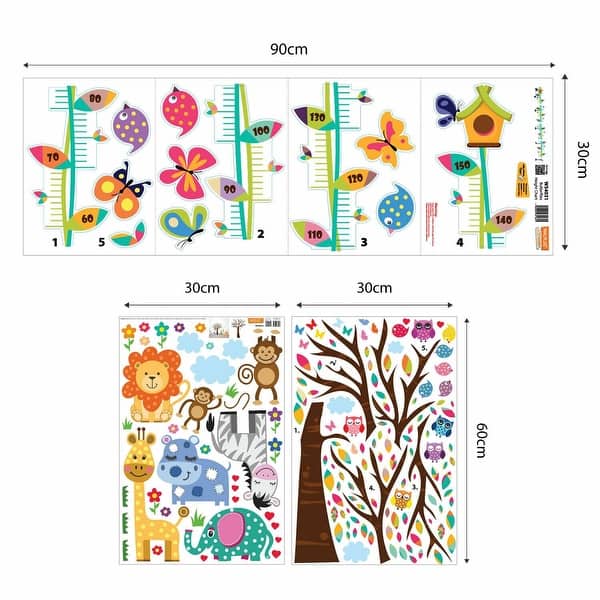 dimension image slide 2 of 3, Walplus Butterflies in Happy Animal Zoo Height Chart Wall Stickers Décor