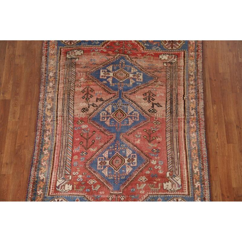 Vegetable Dye Pink Shiraz Persian Antique Rug Hand-knotted Wool Carpet - 4'5"x 6'4"