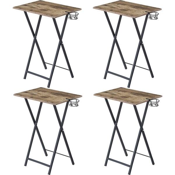 VECELO Modern Folding Tray Side Table with Cup Holder (Set of 4） Bed