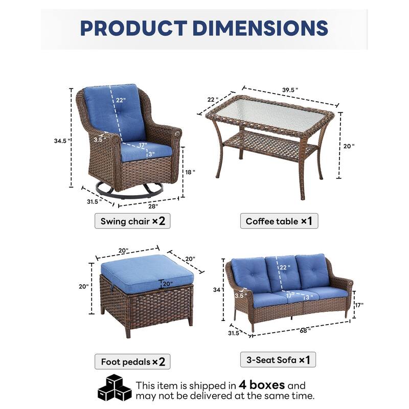 Outdoor Patio Sofa with 2 Swivel Chair Table,2 Ottomans