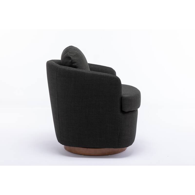 Dark Gray Modern 30.3" Upholstered Swivel Accent Chair with Soild Wood Round Brown Base