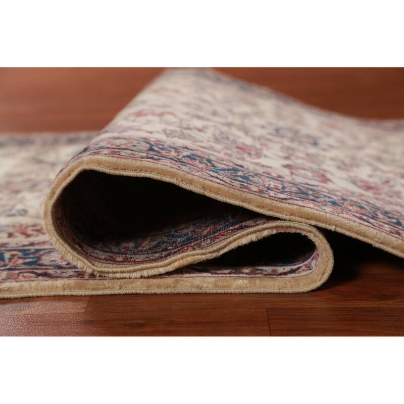 Hand Knotted Oriental 100% Wool Carpet Traditional Floral Beige & Ivories Kashan Runner Rug - 10' 0'' X 2' 7''