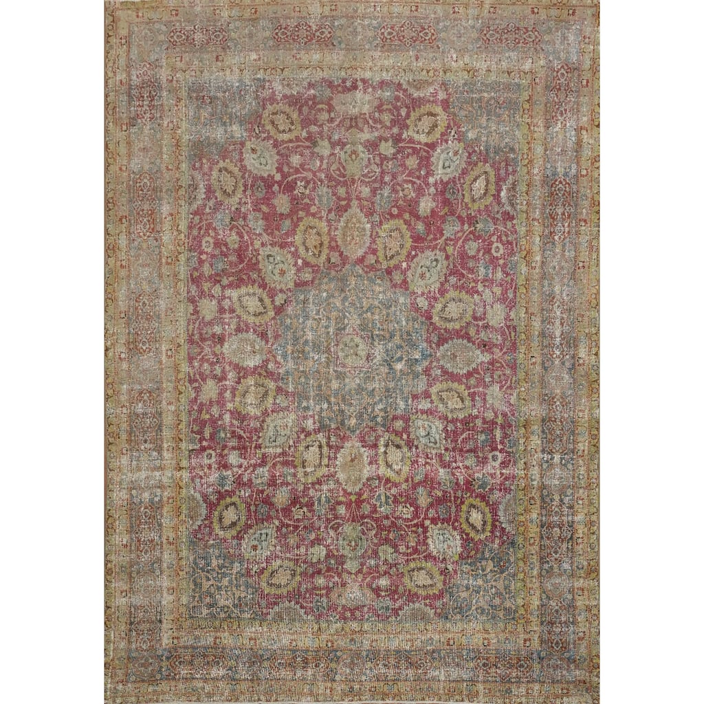 Hand Knotted Oriental 100% Wool Carpet Traditional Floral Pink Tabriz Area Rug - 13' 10'' X 10' 10''
