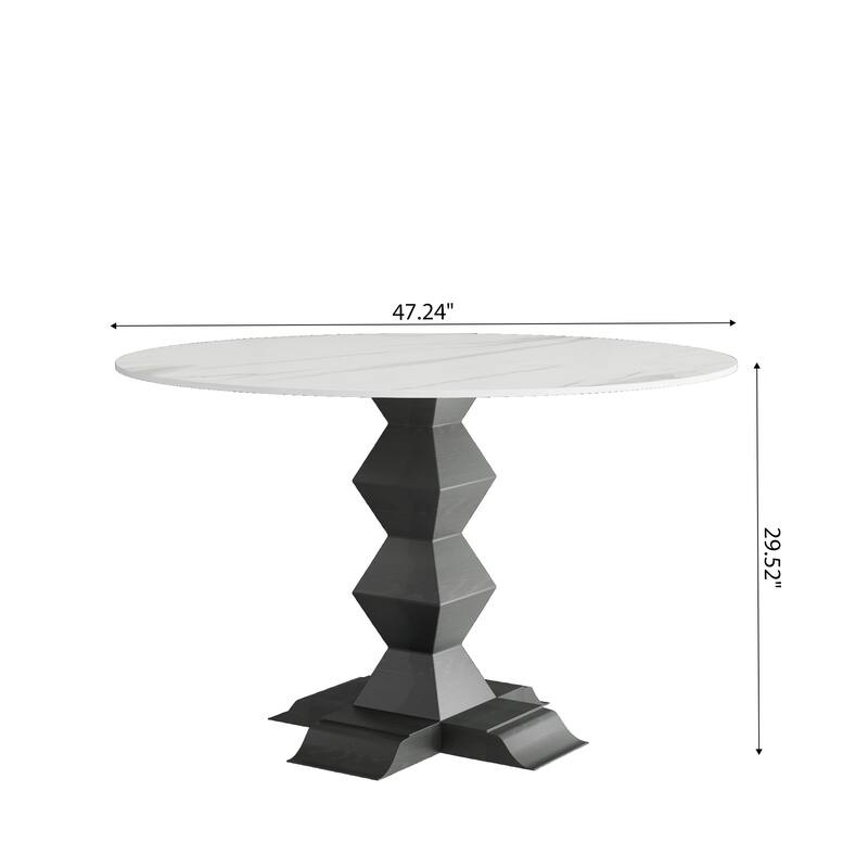 Family-Sized Stone Dining Table With Eco-Friendly Zig-Zag Base