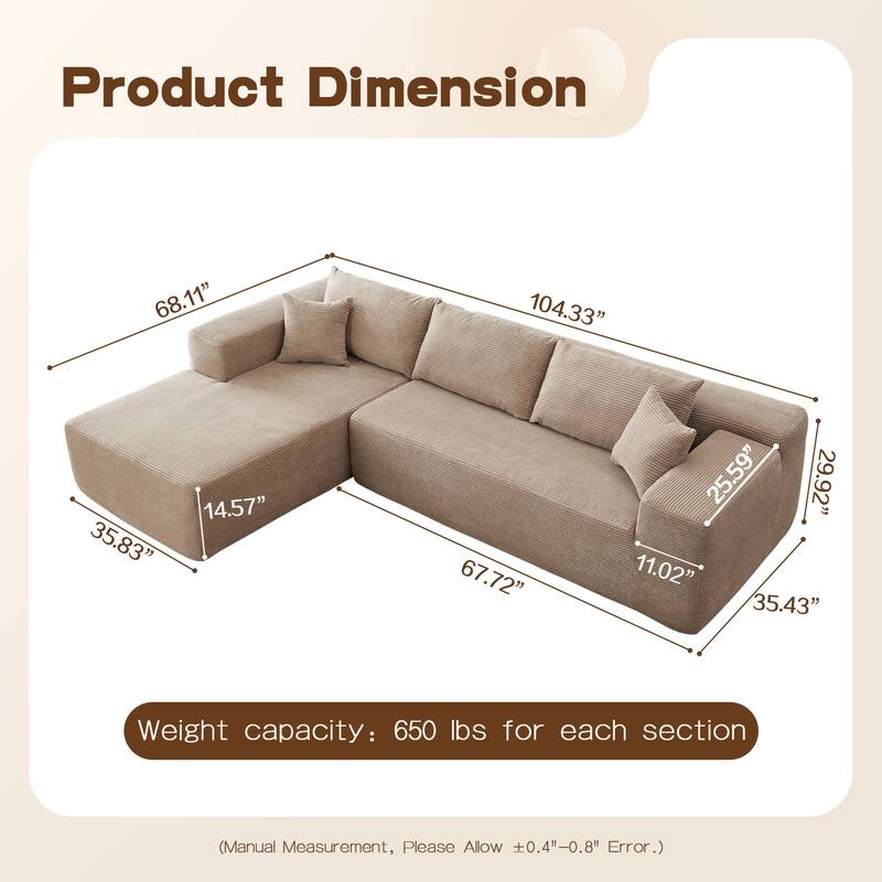 OVIOS Pit Stripes No Assembly Required Chaise Sofa