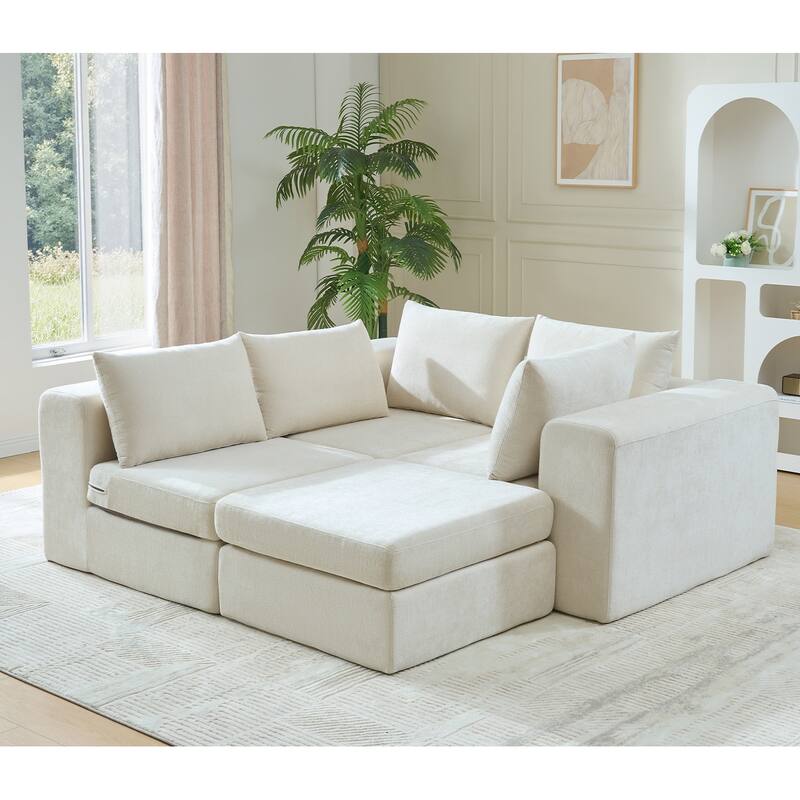 118 inch Oversized 3 Seater Deep Seat L-Shaped Sectional Couches Cloud Chenille Modular Boneless Sofa with Movable Ottoman