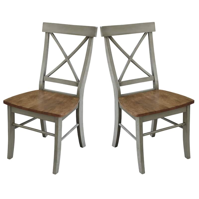 Set of Two X-Back Dining Chairs - Distressed Hickory/Stone