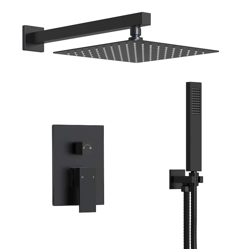 10" Rain Shower Head High Pressure Wall Mount Shower System, Bathroom Shower Faucet Set with Handheld Spray - Matte Black