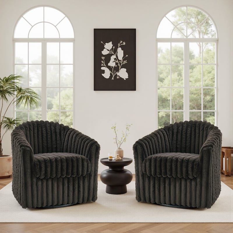 Single Sofa Armchair Swivel Barrel Chair (Set of 2) - Chocolate-2Set